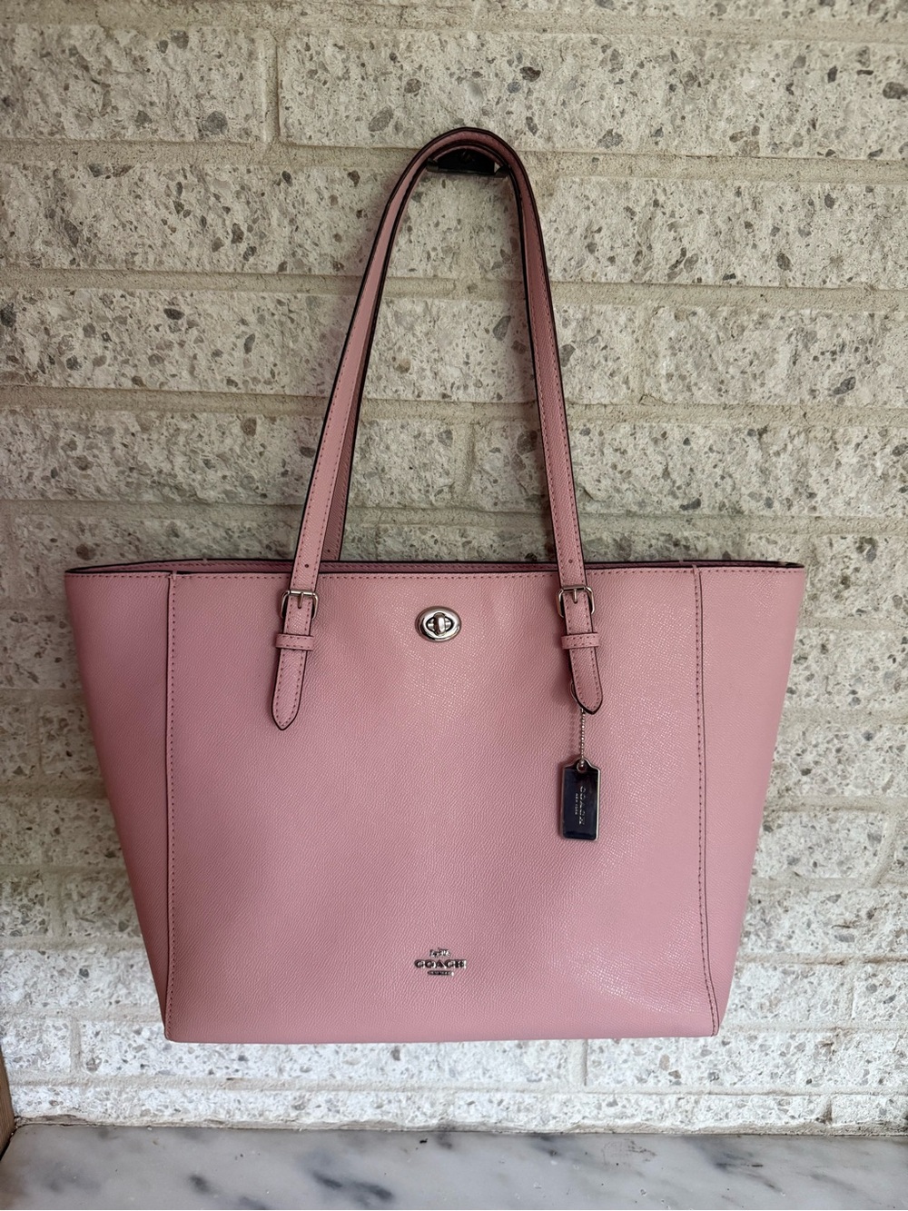 Coach Pink Large Leather Tote with Turnlock and Hangtag